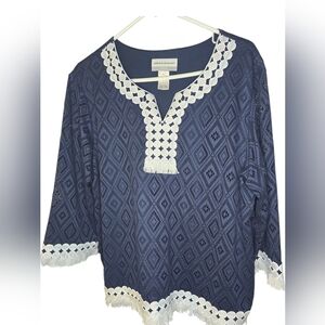 Alfred Dunner Blue Tunic with White Detailing